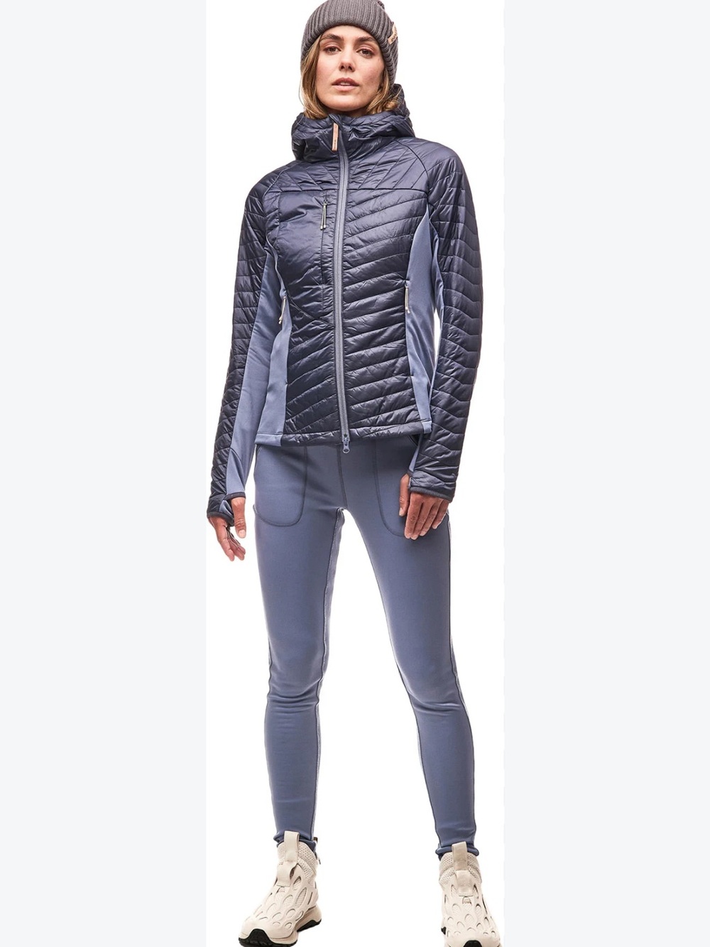 Indeyeva Mantar II Famme Women's Quilted Hooded Jacket - Slate Blue Medium